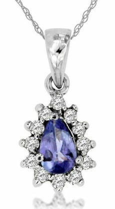 .30CT DIAMOND & AAA TANZANITE 14KT WHITE GOLD 3D PEAR SHAPE & ROUND HALO PENDANT