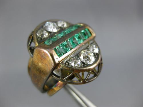 ANTIQUE LARGE 2.52CT OLD MINE DIAMOND & AAA EMERALD 14K YELLOW GOLD 3D OVAL RING