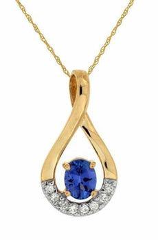 .39CT DIAMOND & AAA TANZANITE 14K YELLOW GOLD OVAL & ROUND INFINITY LOVE PENDANT
