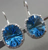 ESTATE MASSIVE 9.90CT DIAMOND & BLUE TOPAZ 14KT WHITE GOLD OVAL HANGING EARRINGS