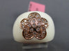 ESTATE WIDE .20CT DIAMOND 14KT ROSE GOLD 3D WHITE ENAMEL FLOWER ETOILE RING 15mm