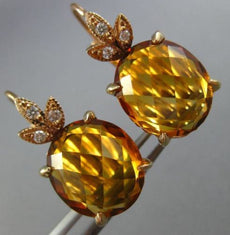 ANTIQUE LARGE 15.15CT DIAMOND & AAA CITRINE 14KT YELLOW GOLD 3D HANGING EARRINGS