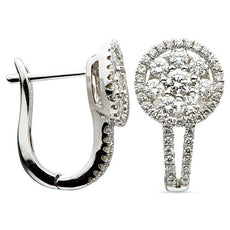 ESTATE 1.24CT DIAMOND 18KT WHITE GOLD FLOWER CIRCULAR LEVERBACK HANGING EARRINGS