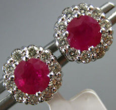 ESTATE 1.30CT DIAMOND & AAA RUBY 14KT WHITE GOLD 3D FLOWER CLASSIC STUD EARRINGS