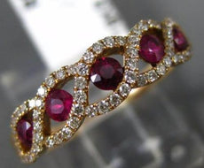 ESTATE .69CT DIAMOND & AAA RUBY 18KT ROSE GOLD 3D 5 STONE LEAF ANNIVERSARY RING