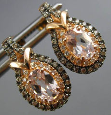 ESTATE .80CT WHITE & CHOCOLATE DIAMOND & AAA MORGANITE 14KT ROSE GOLD EARRINGS