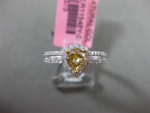 ESTATE .89CT WHITE & FANCY YELLOW DIAMOND 18KT GOLD 3D PEAR HALO ENGAGEMENT RING