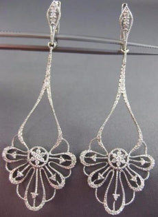 ESTATE LARGE .80CT DIAMOND 14KT WHITE GOLD FLOWER OPEN FILIGREE HANGING EARRINGS