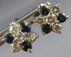 ANTIQUE .95CT DIAMOND & AAA SAPPHIRE 14KT WHITE GOLD STAR BURST EARRINGS #22485