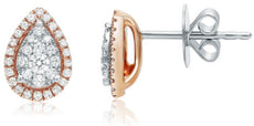 ESTATE .28CT DIAMOND 14KT WHITE & ROSE GOLD SOLITAIRE DOUBLE HALO STUD EARRINGS