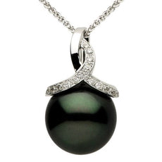 ESTATE .13CT DIAMOND & AAA TAHITIAN PEARL 14KT WHITE GOLD 3D LOVE KNOT PENDANT