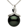ESTATE .13CT DIAMOND & AAA TAHITIAN PEARL 14KT WHITE GOLD 3D LOVE KNOT PENDANT