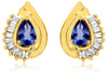 ESTATE 1.30CT DIAMOND & AAA TANZANITE 14K YELLOW GOLD CLASSIC TEAR DROP EARRINGS