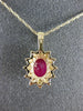 ESTATE LARGE 1.98CT DIAMOND & AAA RUBY 14K YELLOW GOLD 3D OVAL FLOWER PENDANT