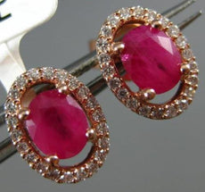 ESTATE 1.0CT DIAMOND & RUBY 14KT ROSE GOLD 3D CLASSIC OVAL FLOWER STUD EARRINGS
