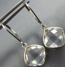 ESTATE AAA CRYSTAL 14KT WHITE GOLD 3D CUSHION CLASSIC BEZEL HANGING EARRINGS