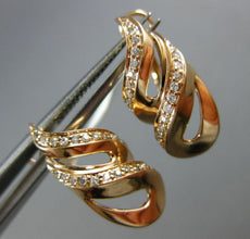 ESTATE .20CT DIAMOND 14KT ROSE GOLD 3D TEAR DROP CLIP ON LOVE HANGING EARRINGS