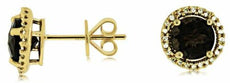 2.10CT DIAMOND & AAA SMOKY TOPAZ 14KT YELLOW GOLD 3D ROUND HALO STUD EARRINGS