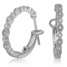 ESTATE .07CT DIAMOND 14KT WHITE GOLD CLASSIC BEZEL ETOILE HOOP CLIP ON EARRING