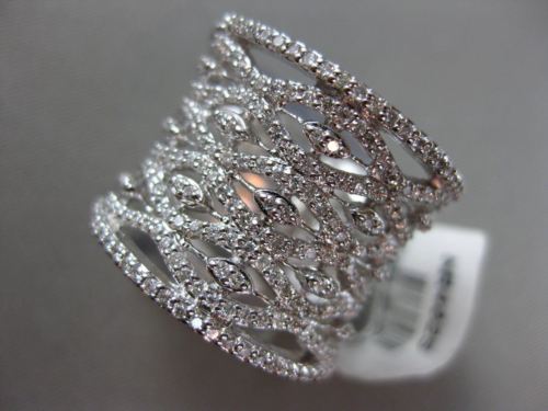 ESTATE WIDE 1.03CT DIAMOND 14KT WHITE GOLD MULTI ROW OPEN FILIGREE COCKTAIL RING