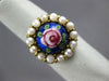 ANTIQUE LARGE AAA PEARL & MULTI COLOR ENAMEL 14K YELLOW GOLD 3D FLOWER ROSE RING