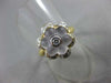 ANTIQUE WIDE .20CT DIAMOND & AAA WHITE QUARTZ 18K 2 TONE GOLD FLOWER RING #21715