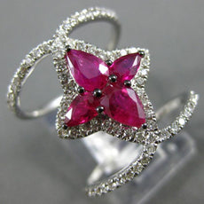 ESTATE LARGE 1.95CT DIAMOND & AAA RUBY 14KT WHITE GOLD FLOWER INFINITY LOVE RING