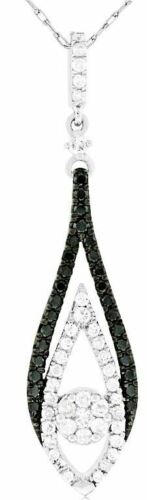 .45CT WHITE & BLACK DIAMOND 14KT WHITE GOLD 3D TEAR DROP FLOWER FLOATING PENDANT