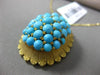 ANTIQUE LARGE AAA TURQUOISE 18KT YELLOW GOLD 3D LEAF CLUSTER SUN BURST PENDANT