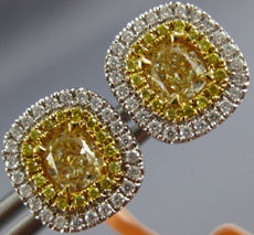 ESTATE 1.47CT WHITE & FANCY YELLOW DIAMOND 18K 2 TONE GOLD CLASSIC STUD EARRINGS