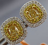 ESTATE 1.47CT WHITE & FANCY YELLOW DIAMOND 18K 2 TONE GOLD CLASSIC STUD EARRINGS