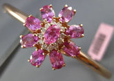 ESTATE LARGE 5.10CT DIAMOND & RUBY 14KT ROSE GOLD FLOWER CLASSIC BANGLE BRACELET