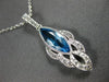 ESTATE 1.36CT DIAMOND & AAA BLUE TOPAZ 14KT WHITE GOLD 3D TEAR DROP LEAF PENDANT