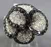 ESTATE LARGE 2.02CT WHITE & BLACK DIAMOND 18KT WHITE GOLD MULTI LEAF FLOWER RING