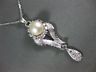 ANTIQUE .50CT OLD MINE DIAMOND AAA SOUTH SEA PEARL 14K WHITE GOLD PENDANT #21893