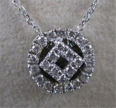 ESTATE DIAMOND 18K WHITE GOLD SQUARE IN CIRCLE PENDANT 11MM F/G VVS CHAIN #11343
