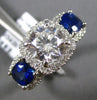 LARGE 3.36CT DIAMOND & AAA SAPPHIRE 14KT WHITE GOLD 3 STONE HALO ENGAGEMENT RING