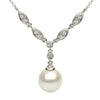 ESTATE .16CT DIAMOND & AAA PEARL 14KT WHITE GOLD MARQUISE SHAPE LARIAT NECKLACE