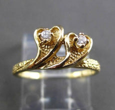 ESTATE .04CT DIAMOND 14KT YELLOW GOLD DOUBLE SOLITAIRE HEART LOVE RING #24514