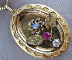 ANTIQUE .70CT OLD MINE DIAMOND & AAA MULTI GEM 14K YELLOW GOLD 3D PENDANT #16238