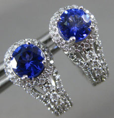 ESTATE 1.35CT DIAMOND & AAA TANZANITE 14KT WHITE GOLD 3D HALO HANGING EARRINGS