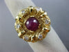 ESTATE LARGE 1.45CT DIAMOND & AAA CABOCHON RUBY 14KT YELLOW GOLD 3D FLOWER RING