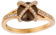 1.66CT WHITE & CHOCOLATE FANCY DIAMOND 18KT YELLOW GOLD 3D ROUND X LOVE FUN RING