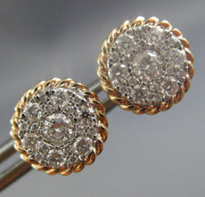 ESTATE .62CT DIAMOND 14K WHITE & ROSE GOLD 3D CLASSIC CLUSTER ROPE STUD EARRINGS