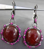 ANTIQUE LARGE 18.50CT DIAMOND & SAPPHIRE & AGATE 14K BLACK GOLD HANGING EARRINGS