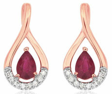 ESTATE 1.02CT DIAMOND & AAA RUBY 14KT ROSE GOLD 3D PEAR SHAPE HANGING EARRINGS