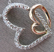 ESTATE .43CT DIAMOND 14K WHITE & ROSE GOLD 3D DOUBLE HEART LOVE FLOATING PENDANT