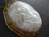 ANTIQUE LARGE PEARL & SAPPHIRE 14K YELLOW GOLD SHELL CAMEO PIN PENDANT #19939