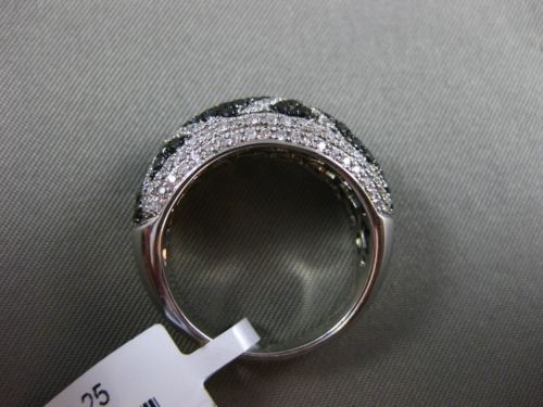 ESTATE 1.30CT WHITE & BLACK DIAMOND 18KT WHITE GOLD 3D ZIG ZAG WAVE WEDDING RING