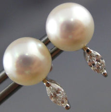 ESTATE .30CT DIAMOND & AAA SOUTH SEA PEARL 18KT WHITE GOLD 3D EARRINGS #12125